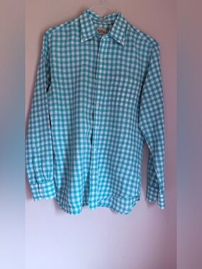 J. Crew MENS 💯 Irish linen Baird Mcnutt Green& White Gingham Button-Down Shirt